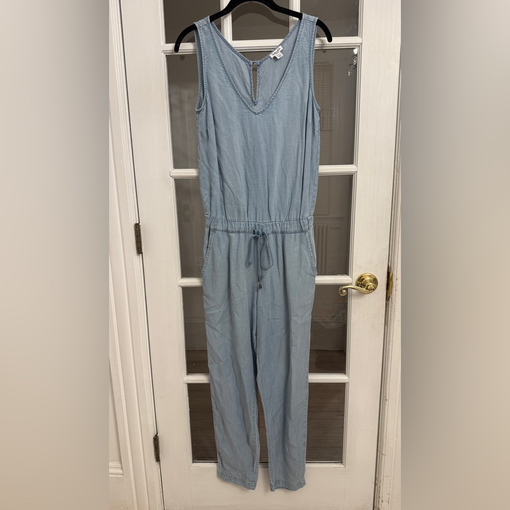 SPLENDID Women’s Light Wash Chambray Sleeveless Drawstring Waist Jumpsuit Size S